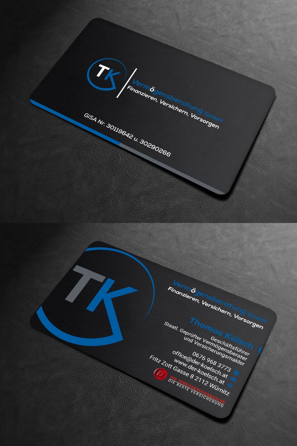 Business Card Design by INDIAN_Ashok for TK Vermögensberatung GmbH | Design #19575597