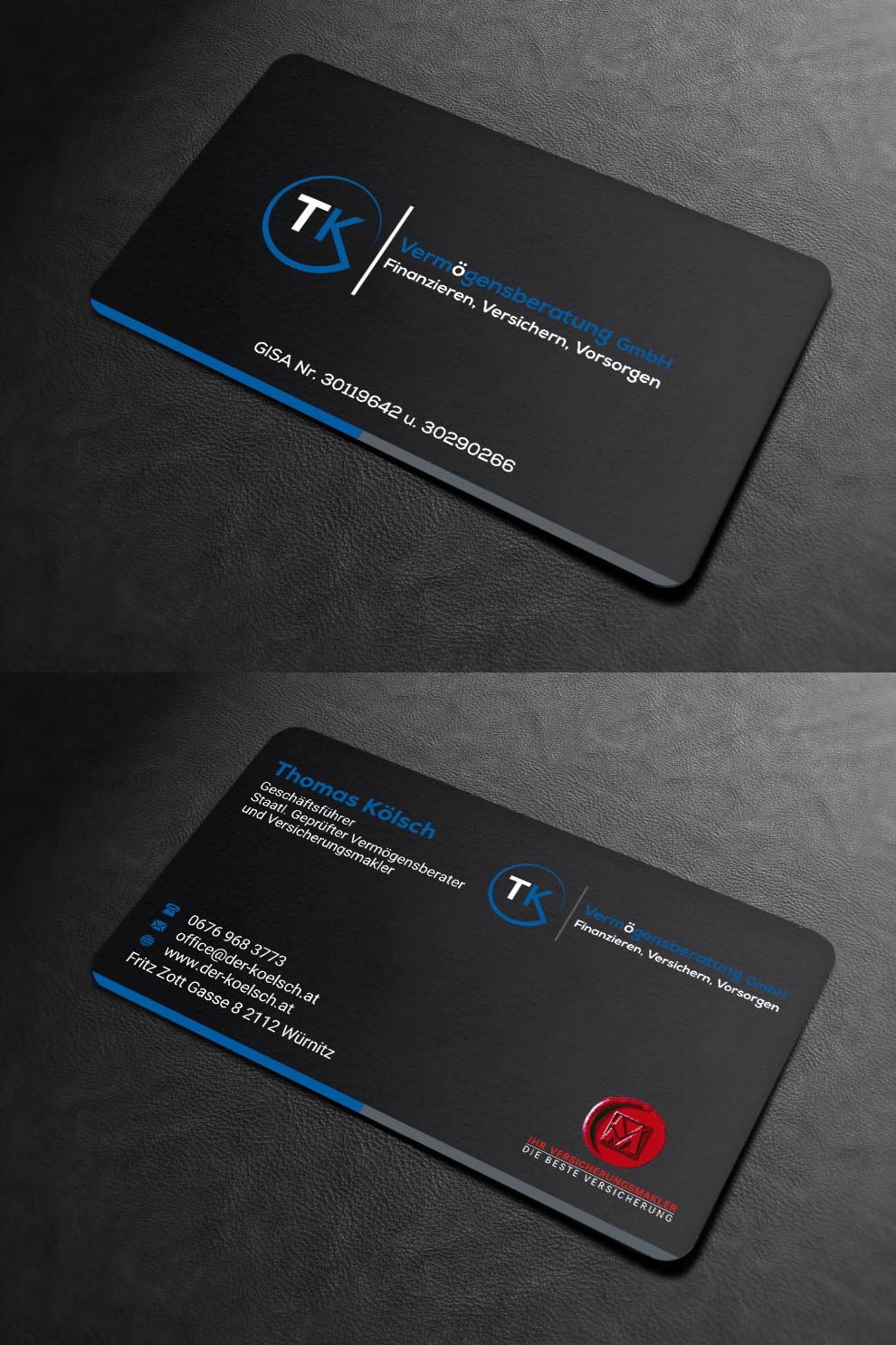 Business Card Design by INDIAN_Ashok for TK Vermögensberatung GmbH | Design #19575598