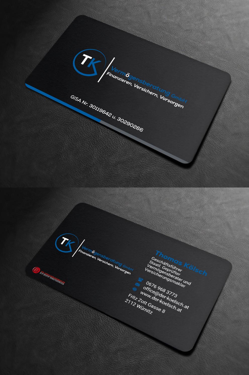 Business Card Design by INDIAN_Ashok for TK Vermögensberatung GmbH | Design #19575601