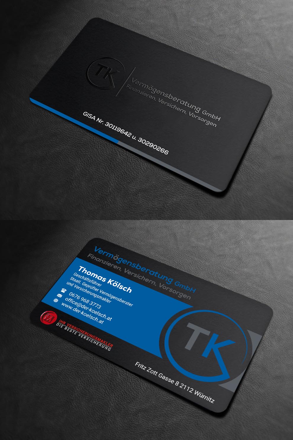 Business Card Design by INDIAN_Ashok for TK Vermögensberatung GmbH | Design #19575623