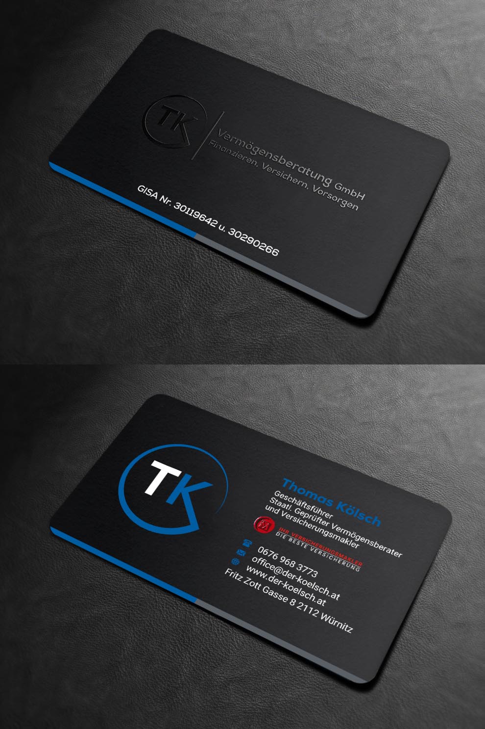 Business Card Design by INDIAN_Ashok for TK Vermögensberatung GmbH | Design #19575625