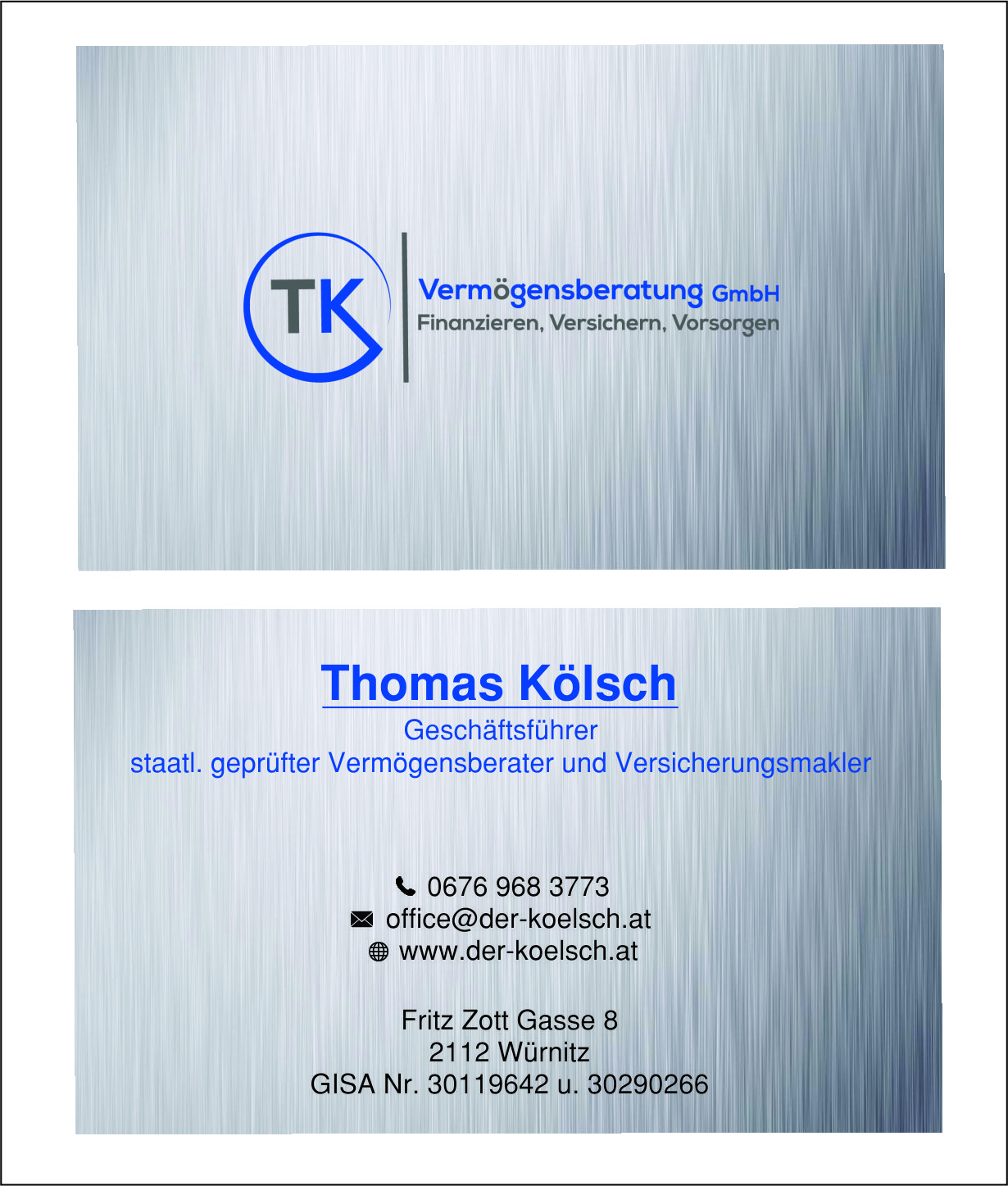 Business Card Design by riska for TK Vermögensberatung GmbH | Design #19580700
