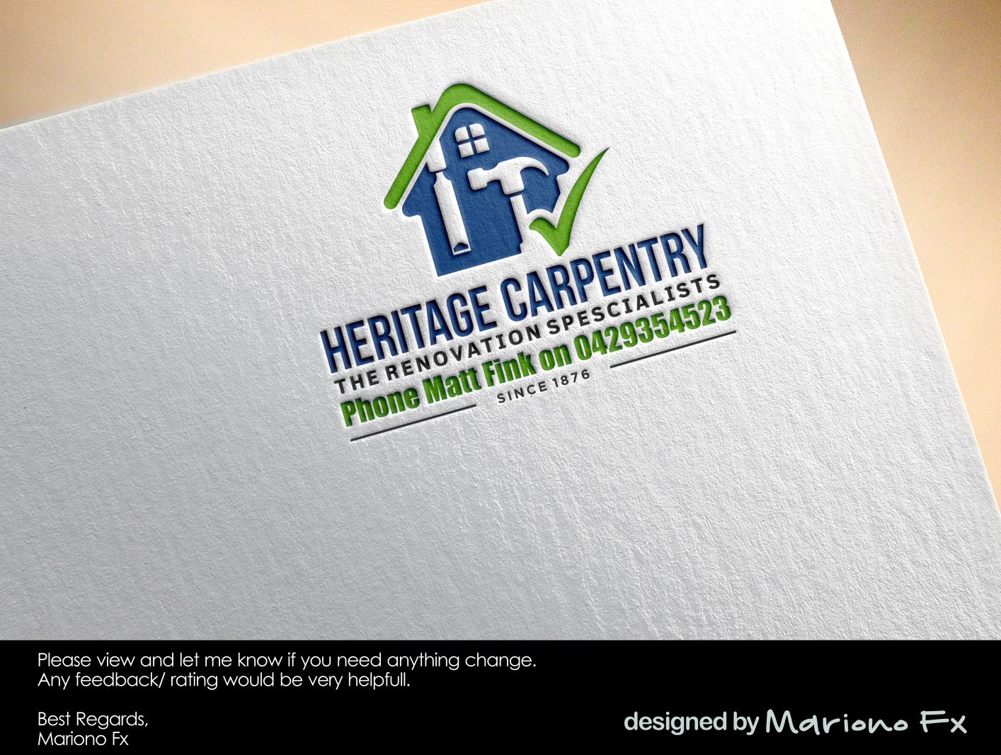 Logo Design by Mariono Fx for Heritage Carpentry Pty Ltd | Design #19586248