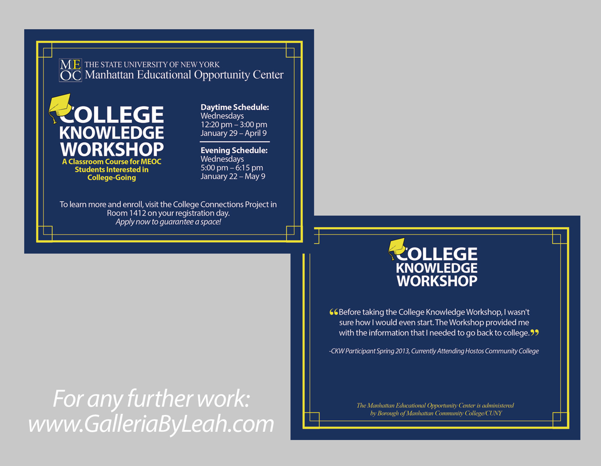 Postkarten-Design von galleria.by.leah für Manhattan Educational Opportunity Center | Design #2949009