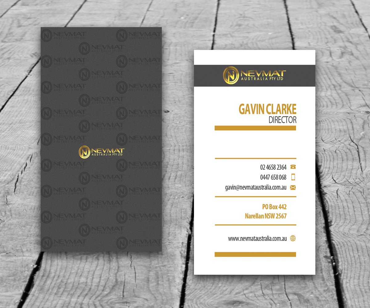 Business Card Design by Sarah Haroon for Nevmat Australia Pty Ltd | Design #2905117