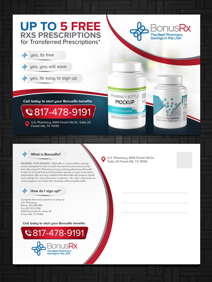 Postcard Design by creative.bugs for U.S. Pharmacy, Inc. | Design #19657177
