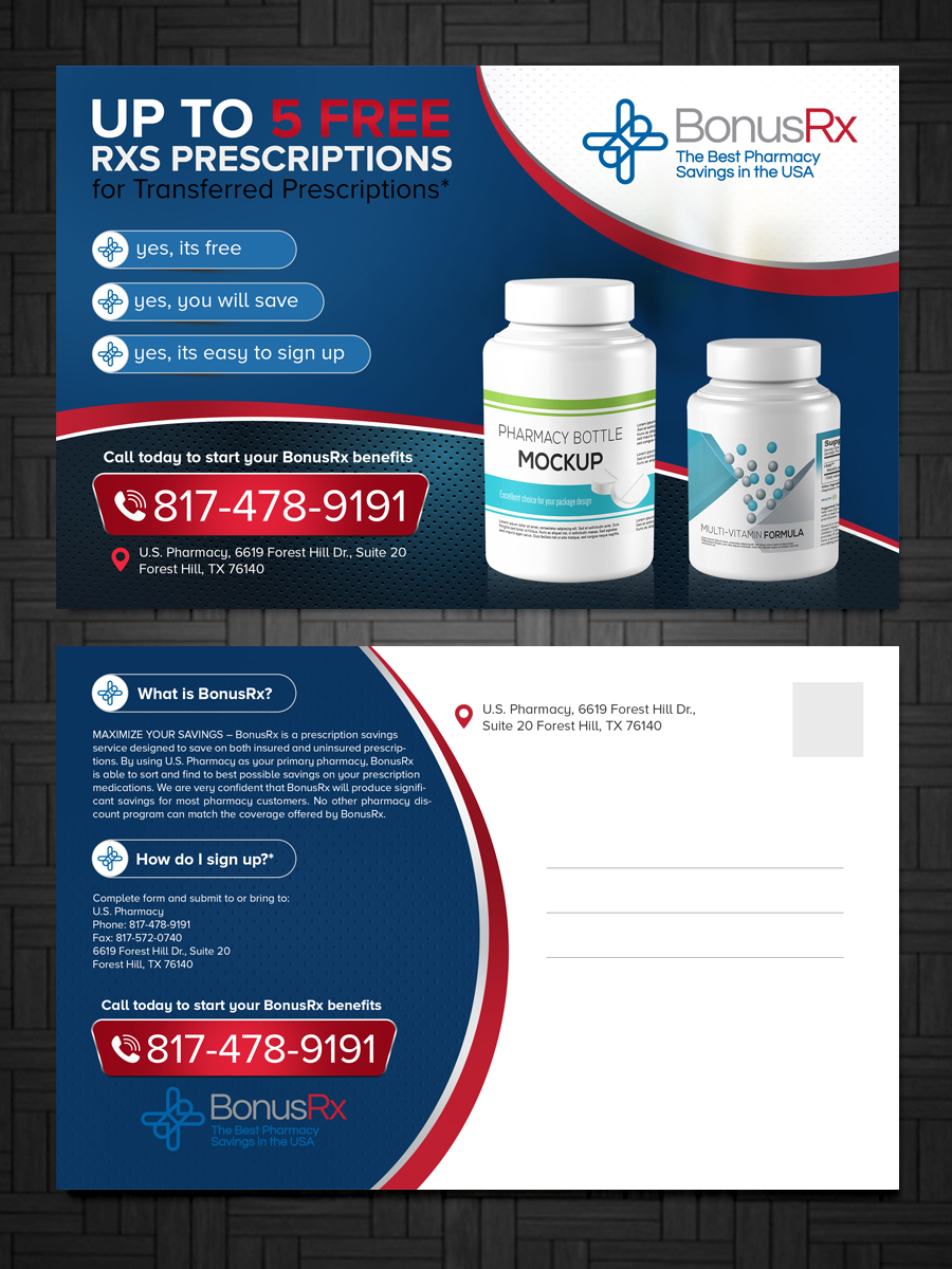 Postcard Design by creative.bugs for U.S. Pharmacy, Inc. | Design #19657193