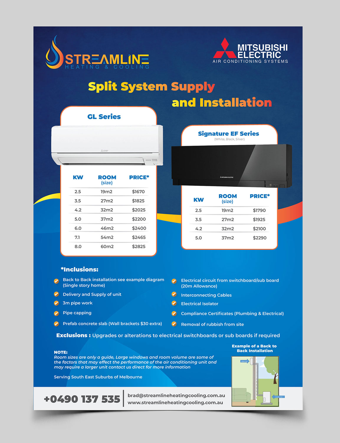 Serious, Elegant, Air Conditioning Flyer Design for Streamline Heating