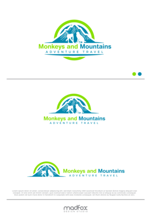 “Monkeys and Mountains” (in larger text) & “Adventure Travel” in smaller text | Logo Design by WILD FOX Desing Studio