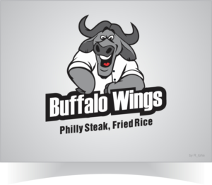 Wingman-- (company name),   Buffalo Wings--main menu (big font),  Philly Steak, (small font)Fried rice (small font) | Logo Design by r-toha