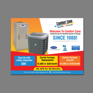 Comfort Zone Heating and Cooling needs a fall furnace tune up reminder post card | Postcard Design by Schöpfer