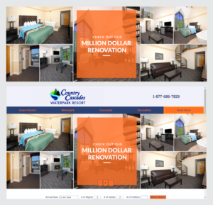 A picture showing off our Million Dollar Renovation Update at Country Cascades Waterpark Resort | Graphic Design by artanisel