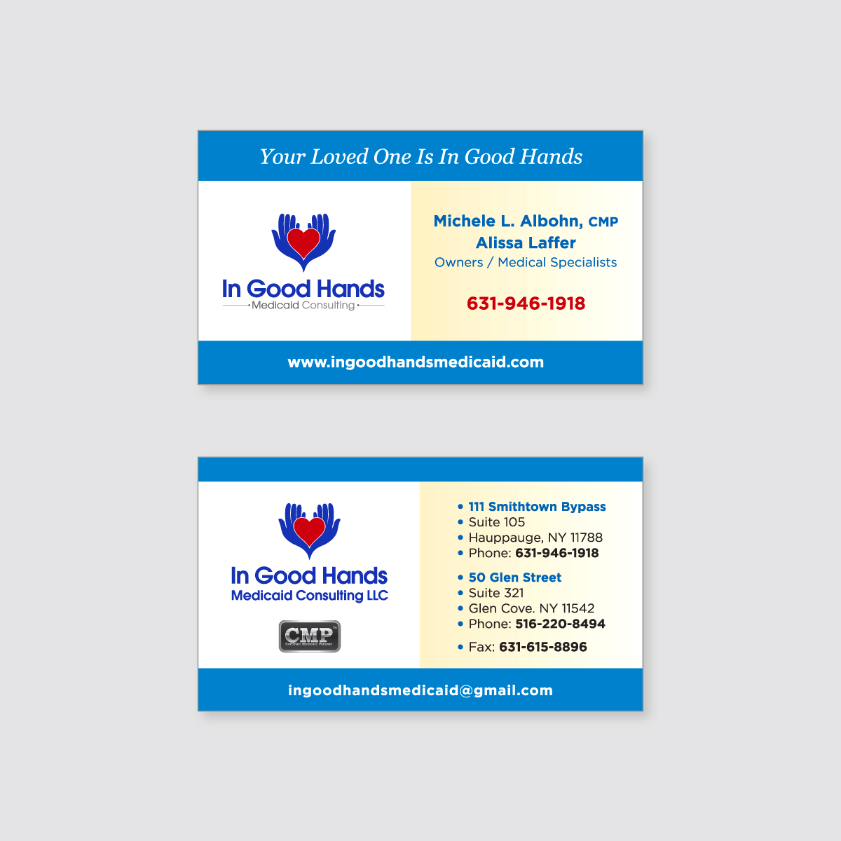 Visitenkarten-Design von SoraZG für In Good Hands Medicaid Consulting LLC | Design #19719493