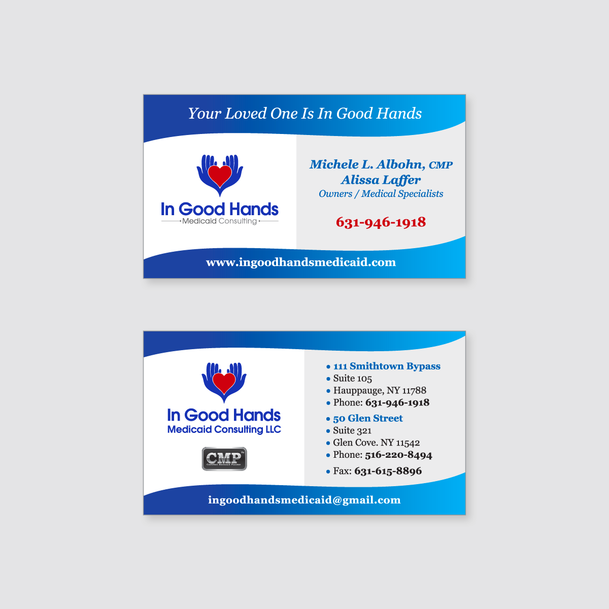 Business Card Design by SoraZG for In Good Hands Medicaid Consulting LLC | Design #19719512