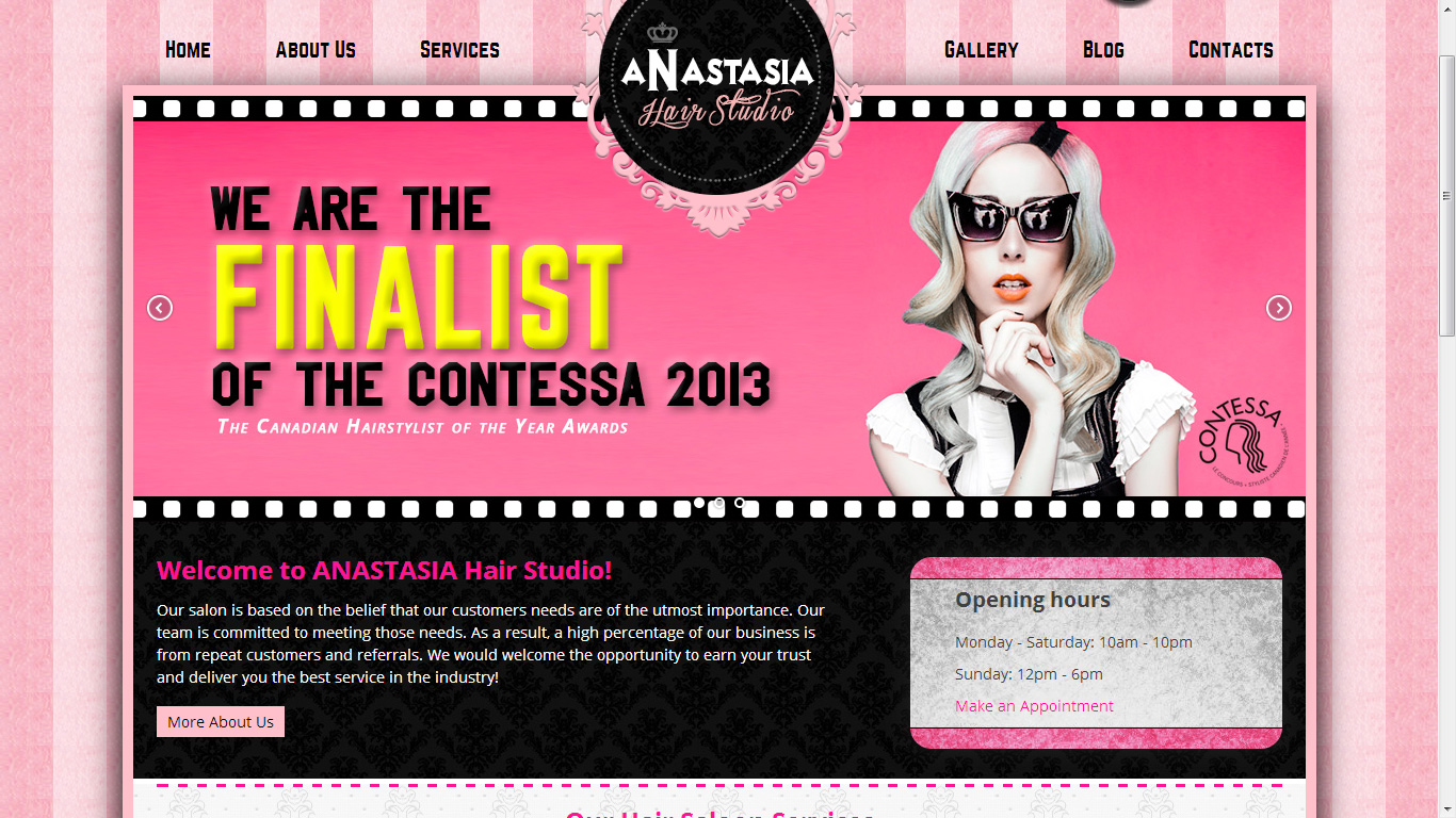 Wordpress Design by NABS DESIGN for Anastasia Metro Hair Designs Inc | Design #2944060