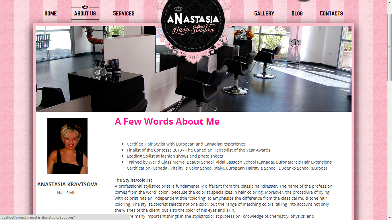 Wordpress Design by NABS DESIGN for Anastasia Metro Hair Designs Inc | Design #2944064
