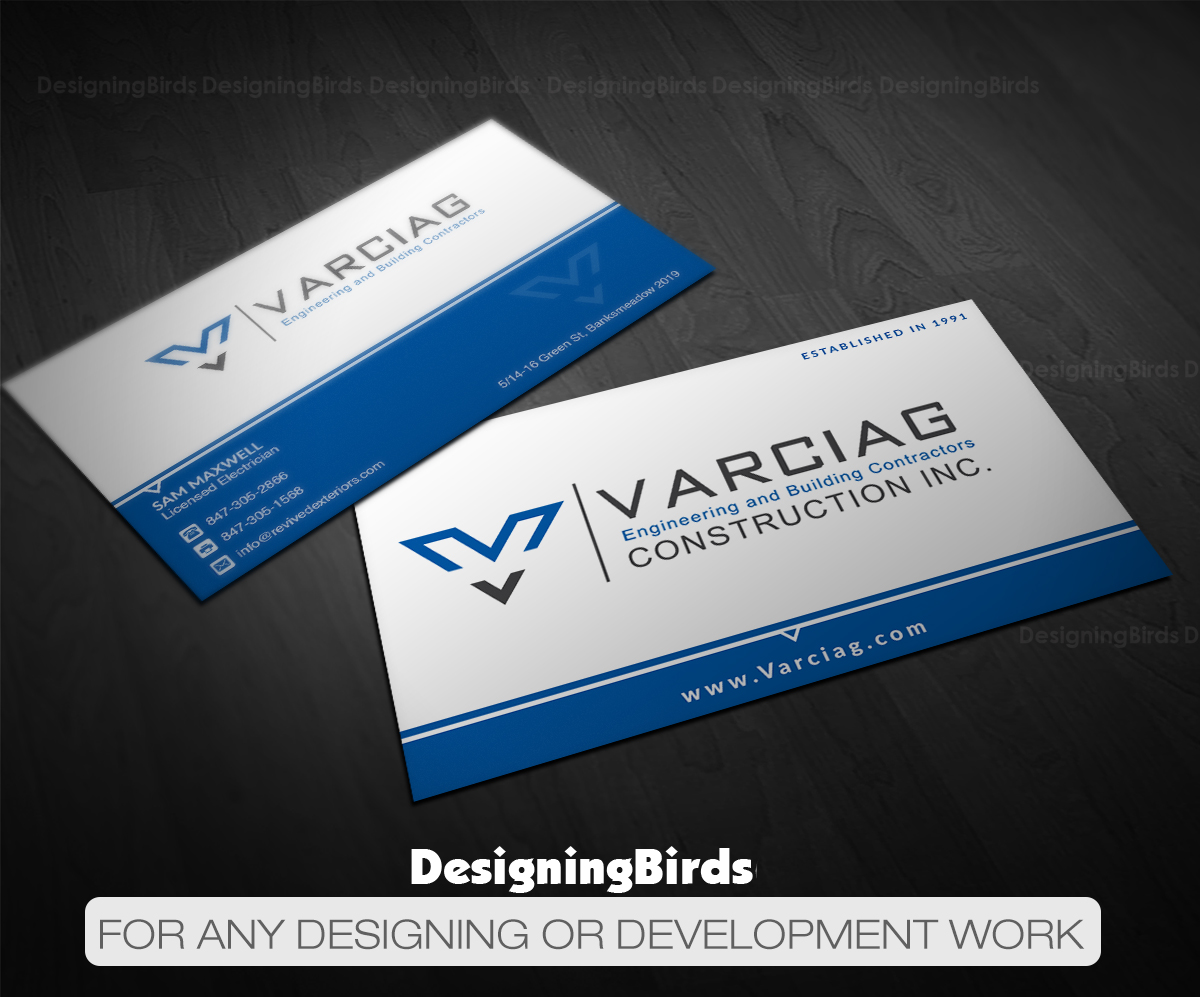 Visitenkarten-Design von Designing Birds für Varciag Construction  Inc | Design #19781555