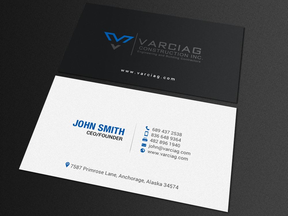 Business Card Design by chandrayaan.creative for Varciag Construction  Inc | Design #19784481