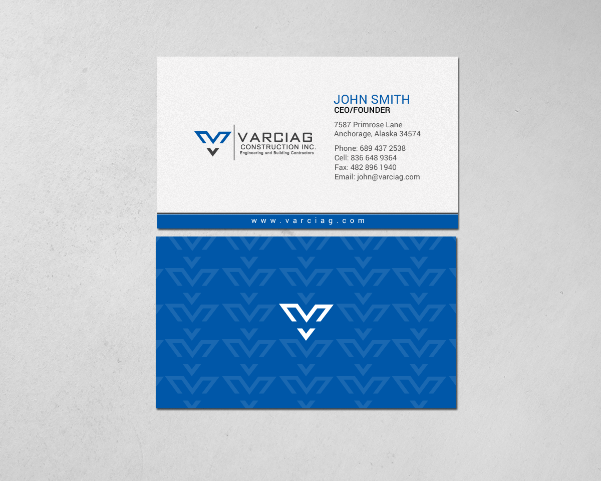 Diseño de Tarjeta de Presentación por chandrayaan.creative para Varciag Construction  Inc | Diseño #19784485