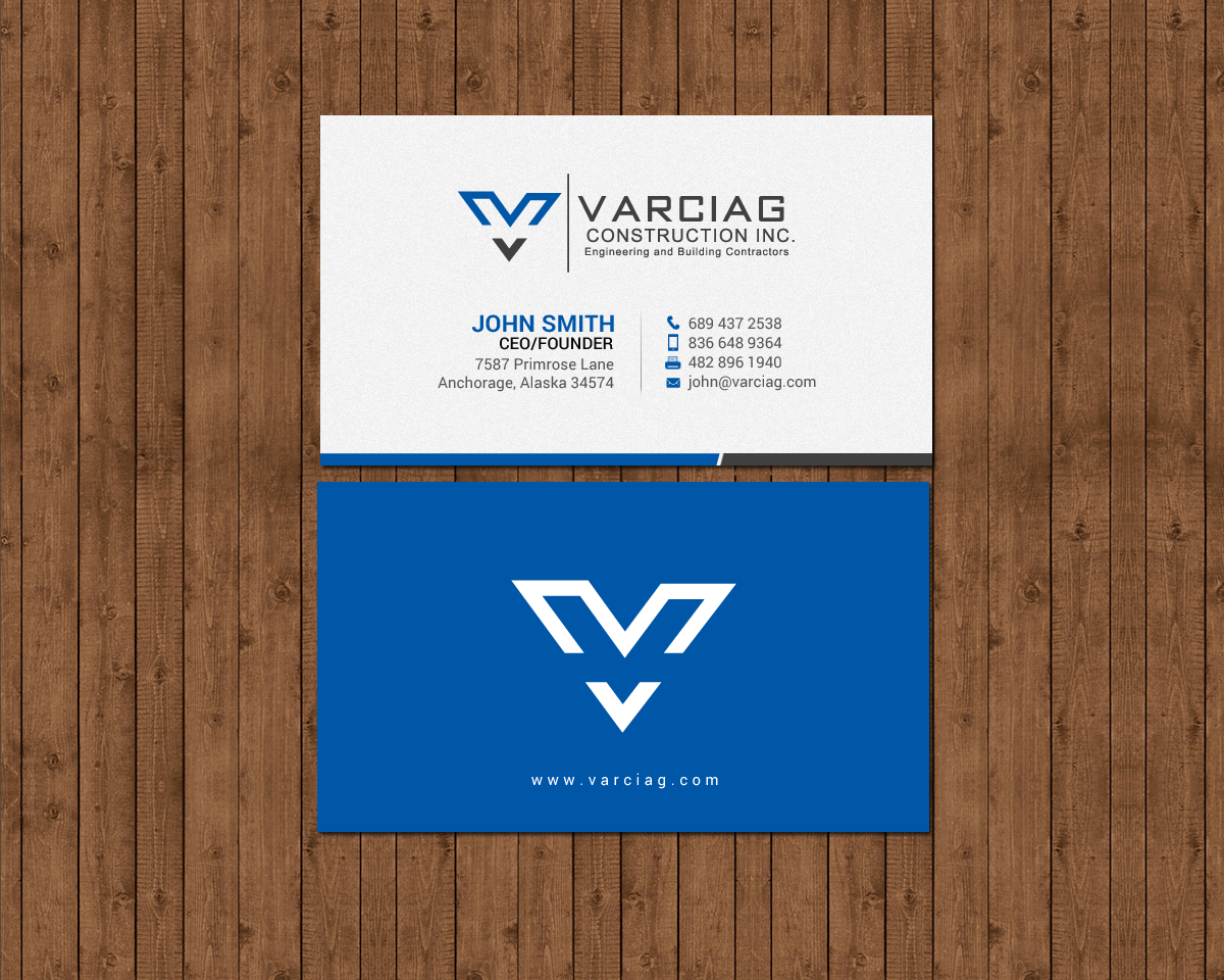 Diseño de Tarjeta de Presentación por chandrayaan.creative para Varciag Construction  Inc | Diseño #19784489