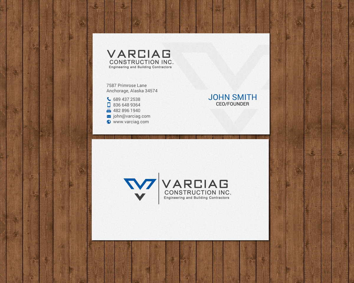 Diseño de Tarjeta de Presentación por chandrayaan.creative para Varciag Construction  Inc | Diseño #19784498