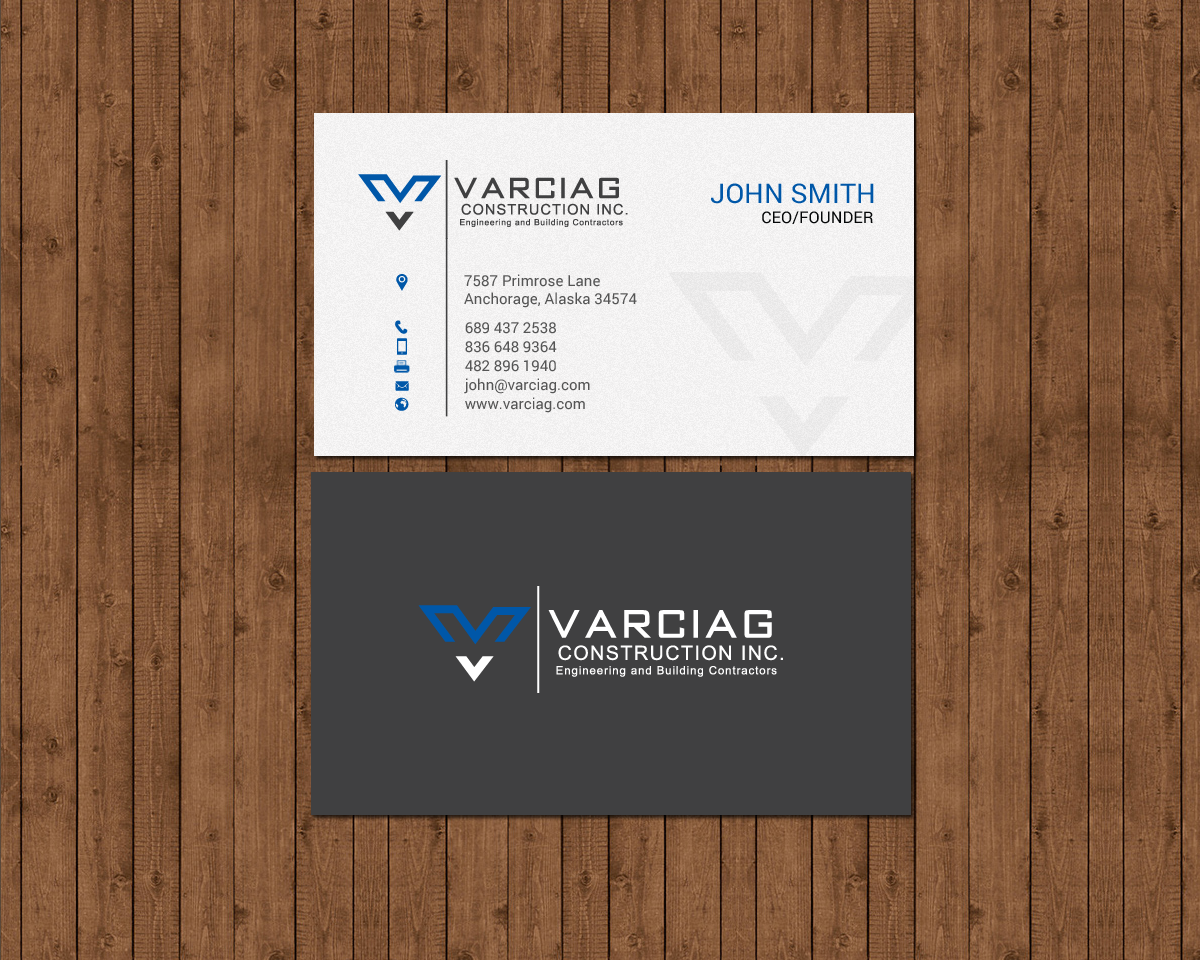Diseño de Tarjeta de Presentación por chandrayaan.creative para Varciag Construction  Inc | Diseño #19784757