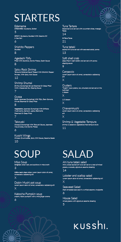 Menu Design by eleven for this project | Design #19835572