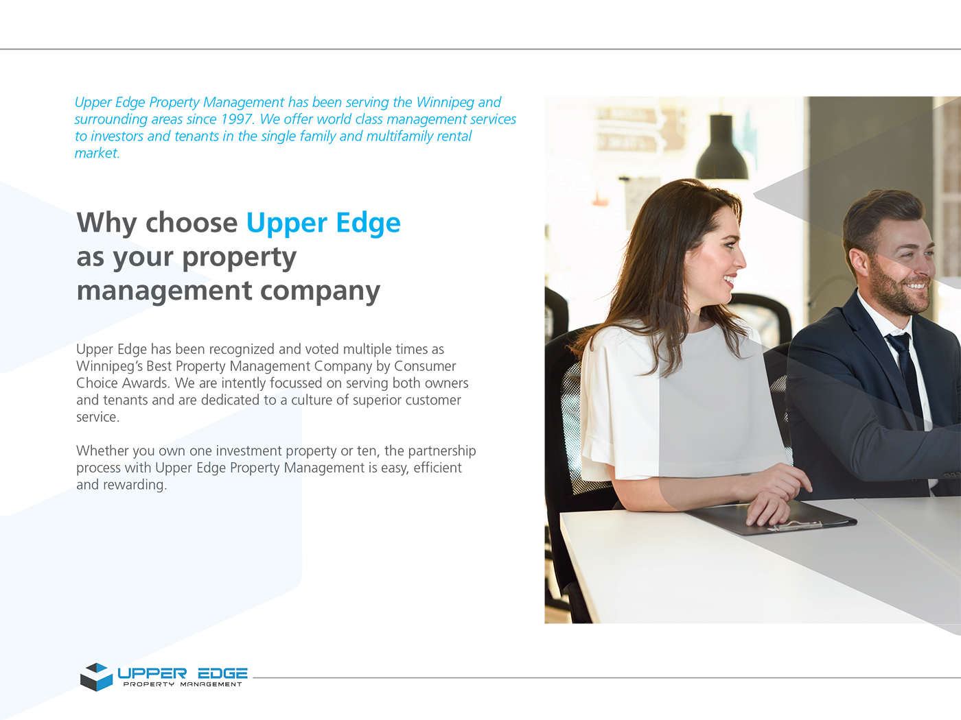 Diseño de Flyer por ColorDrops para Upper Edge Property Management Inc. | Diseño #19803317