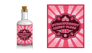 A label for a gin called Strawberry Candy Floss Gin | Label Design by Birdcage