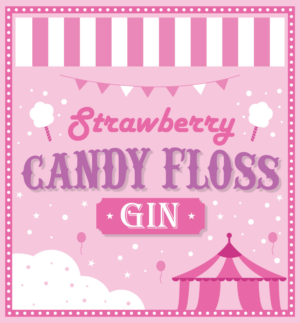 A label for a gin called Strawberry Candy Floss Gin | Label Design by maricreatives