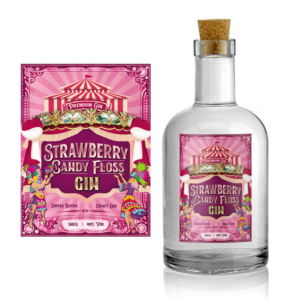 A label for a gin called Strawberry Candy Floss Gin | Label Design by SAI DESIGNS