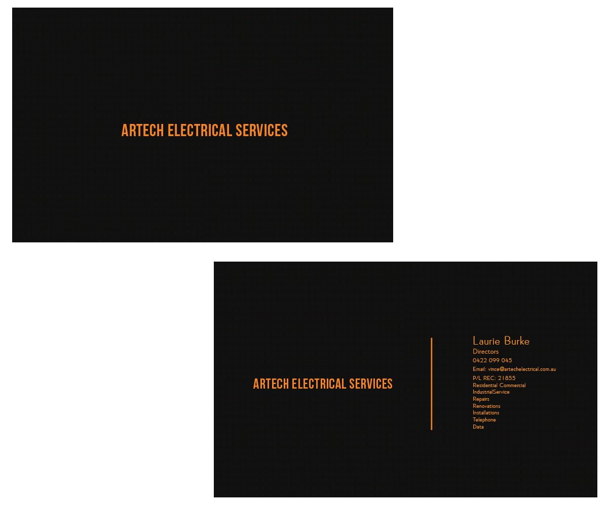 Diseño de Tarjeta de Presentación por shaikkazam para Artech Electrical Services Pty Ltd | Diseño #2945825