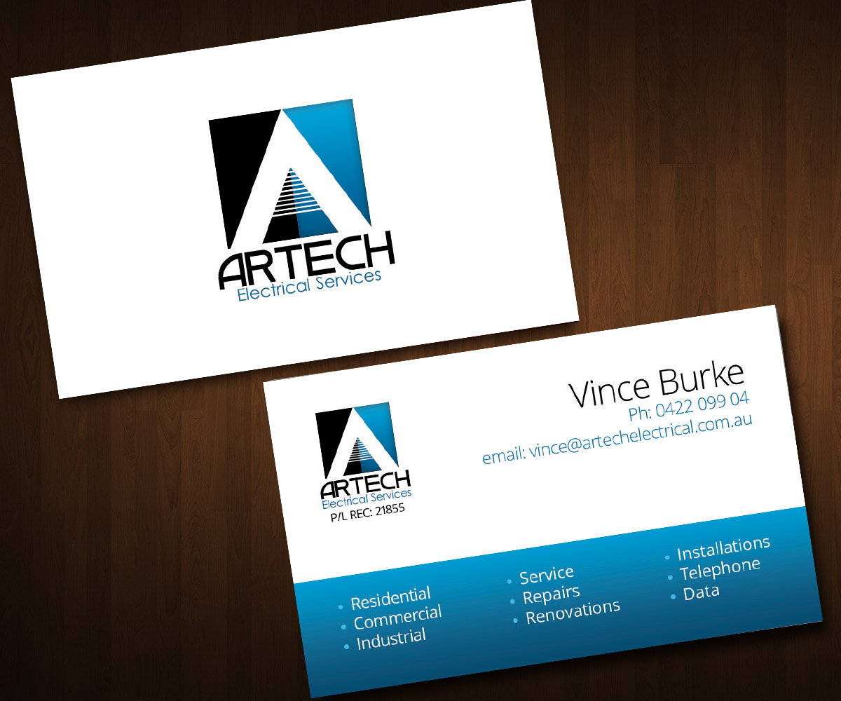 Design de Carte de Visite par ZETA pour Artech Electrical Services Pty Ltd | Design #2920942