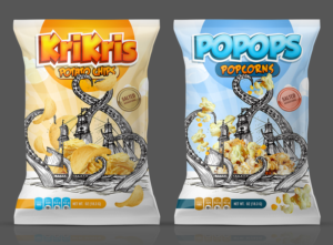 KriKris for crisps and popops for popcorn | Diseño de Empaque por SAI DESIGNS