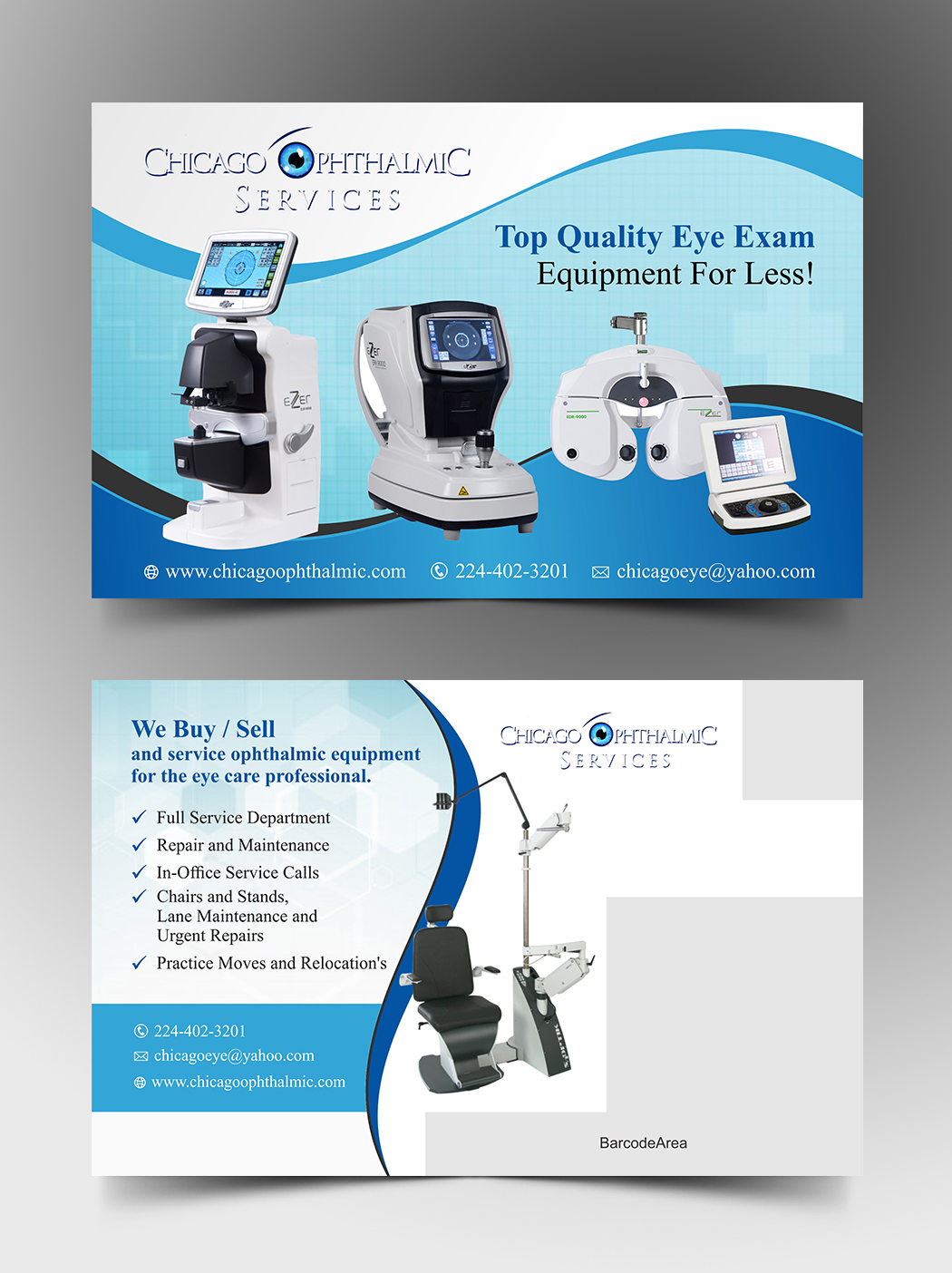 Postkarten-Design von ecorokerz für Chicago Ophthalmic Services, Inc | Design #19863898