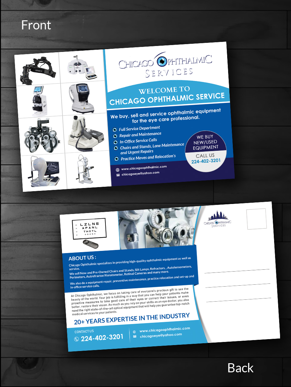 Postkarten-Design von innovative earth für Chicago Ophthalmic Services, Inc | Design #19864085
