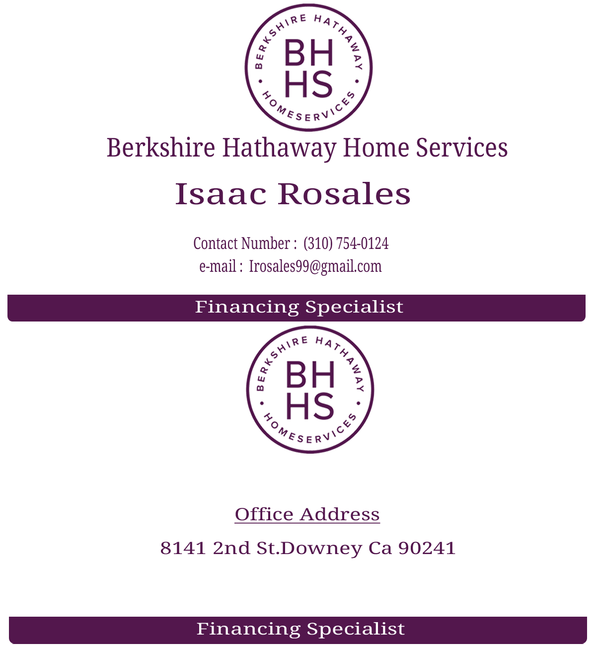 Diseño de Tarjeta de Presentación por iamsubhadesign para Berkshire Hathaway Home Serives | Diseño #19894988