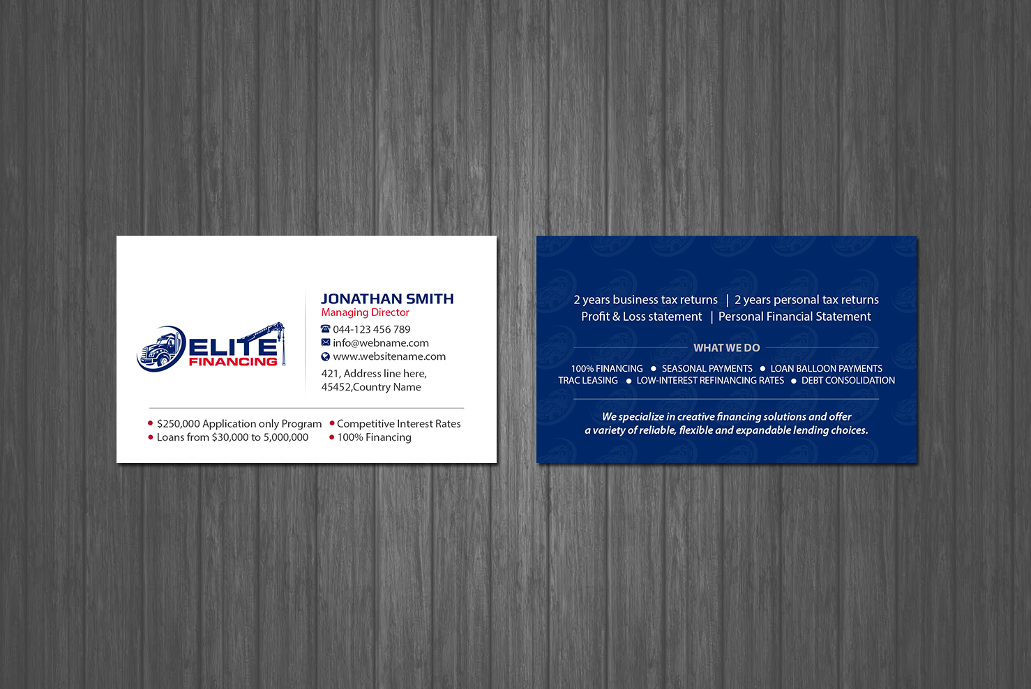 Visitenkarten-Design von Creations Box 2015 für Elite Financing LLC | Design #19937958