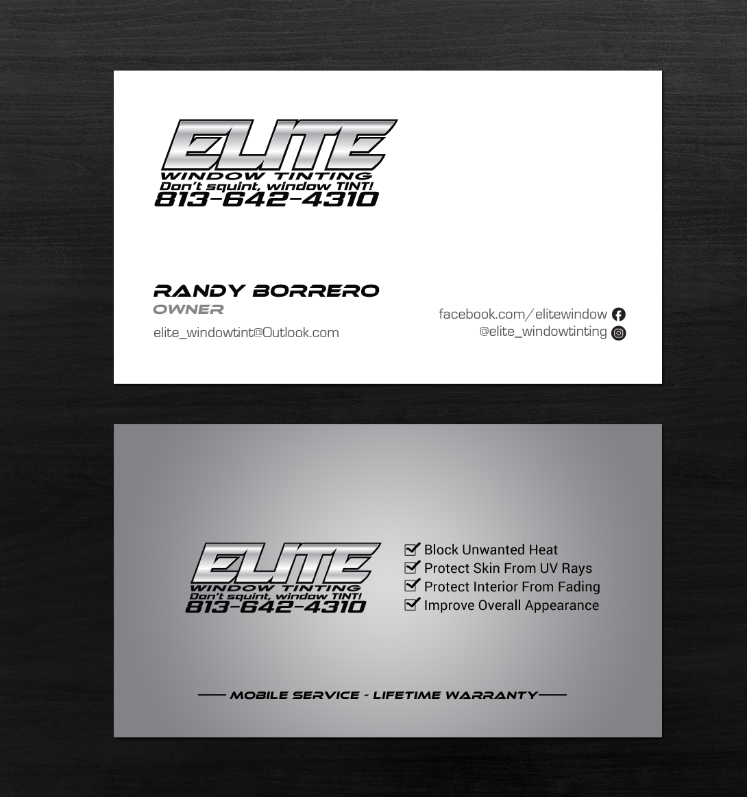 Business Card Design by chandrayaan.creative for Elite Window Tinting | Design #19982537