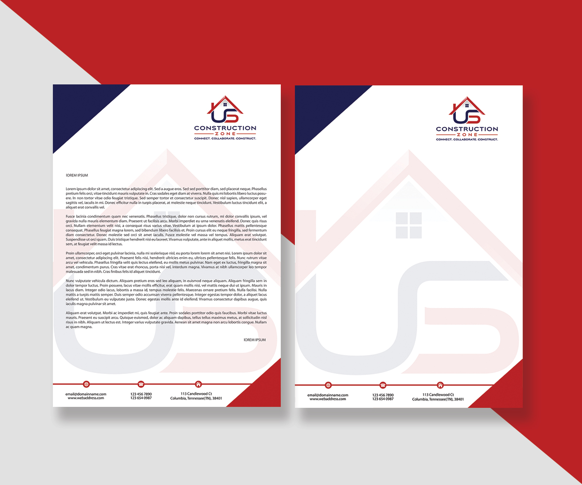 Letterhead Design by JK18 for US Construction Zone, Inc.  | Design #20044458