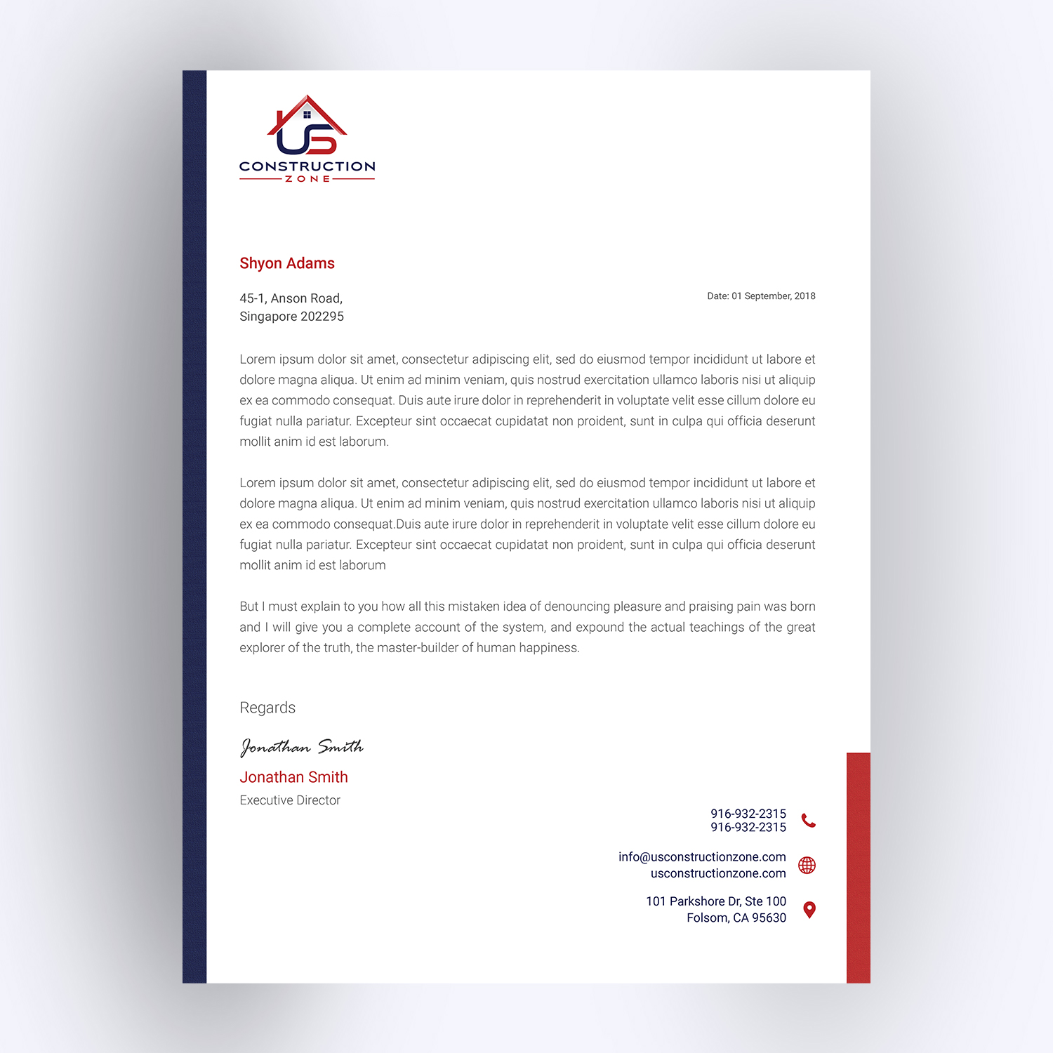 Briefkopf-Design von Mali Praveen für US Construction Zone, Inc.  | Design #20065257