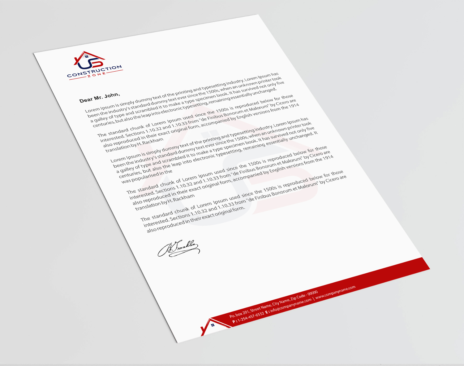 Letterhead Design by Infinitive Technology for US Construction Zone, Inc.  | Design #20046408