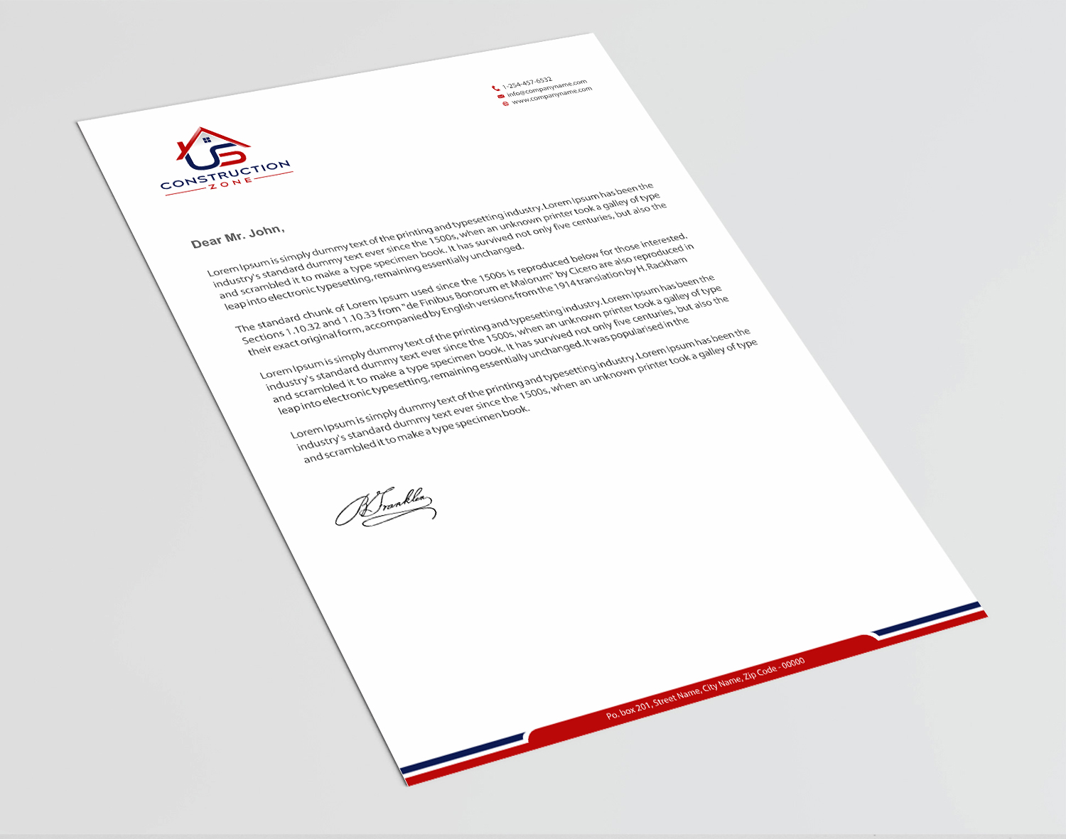 Letterhead Design by Infinitive Technology for US Construction Zone, Inc.  | Design #20046484