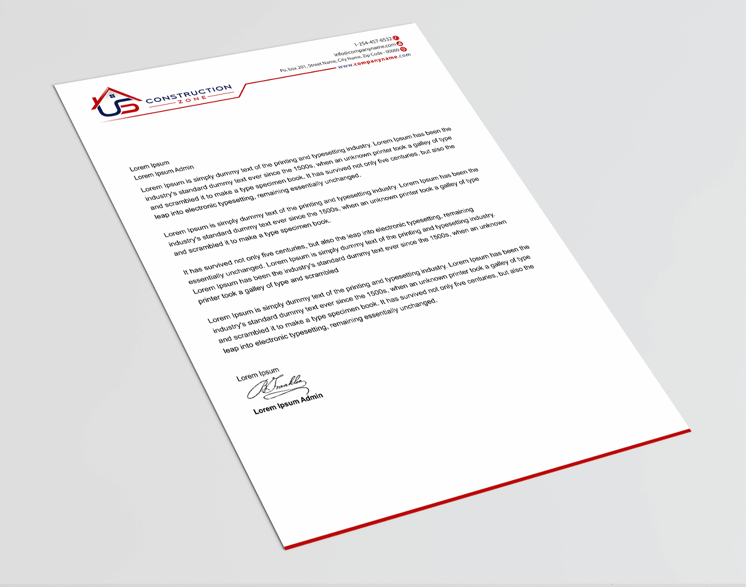 Letterhead Design by Infinitive Technology for US Construction Zone, Inc.  | Design #20046486