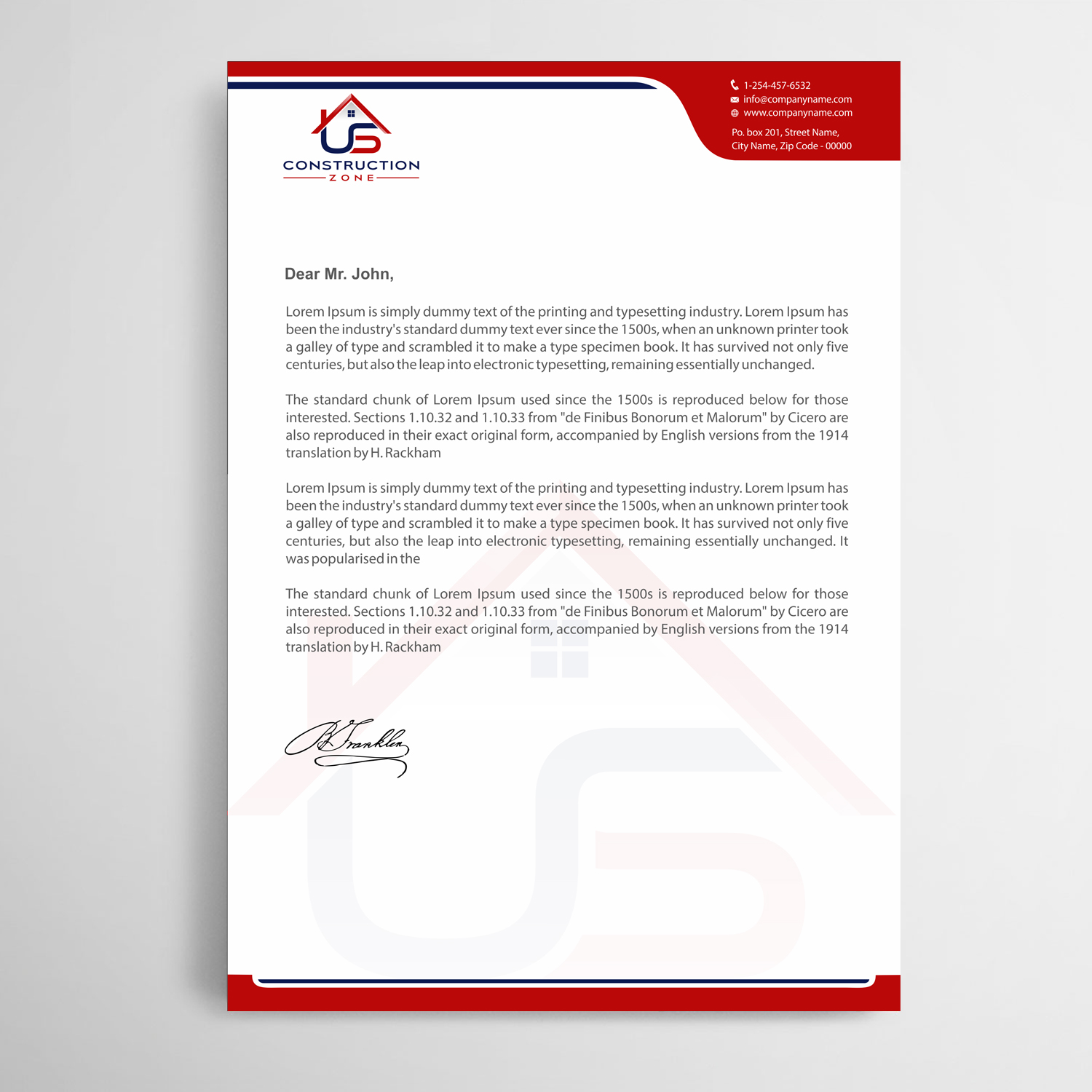 Letterhead Design by Infinitive Technology for US Construction Zone, Inc.  | Design #20078992