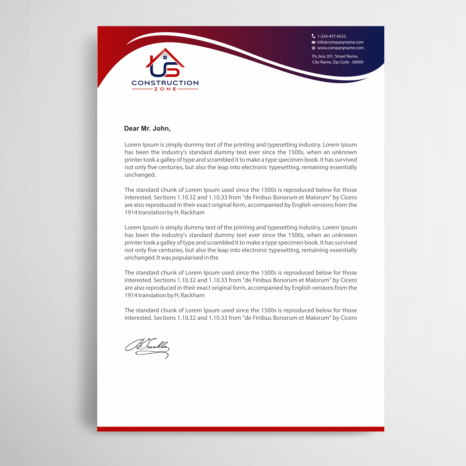 Letterhead Design by Infinitive Technology for US Construction Zone, Inc.  | Design #20079005