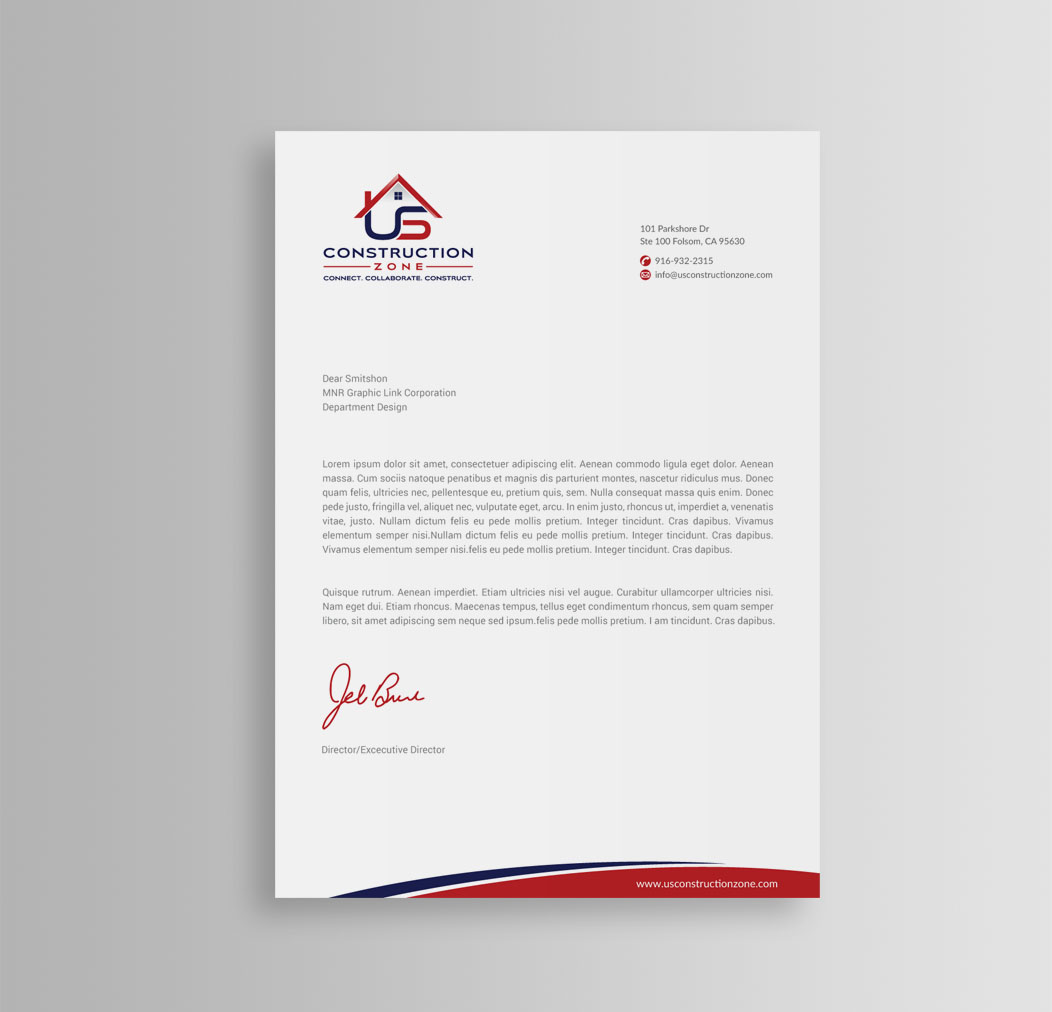 Letterhead Design by mdreyad for US Construction Zone, Inc.  | Design #20076257
