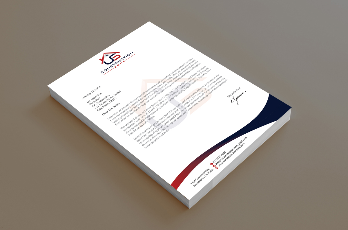 Letterhead Design by alpesh9520 for US Construction Zone, Inc.  | Design #20046477