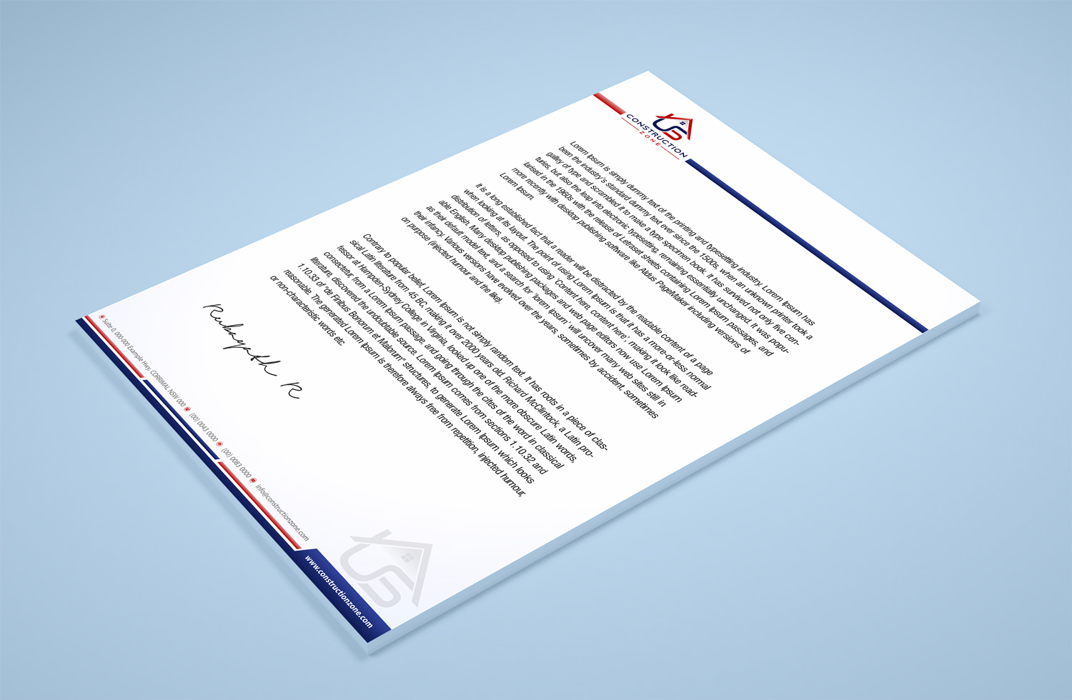Letterhead Design by Petter Goms for US Construction Zone, Inc.  | Design #20044682