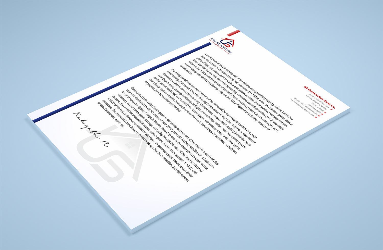 Letterhead Design by Petter Goms for US Construction Zone, Inc.  | Design #20044885